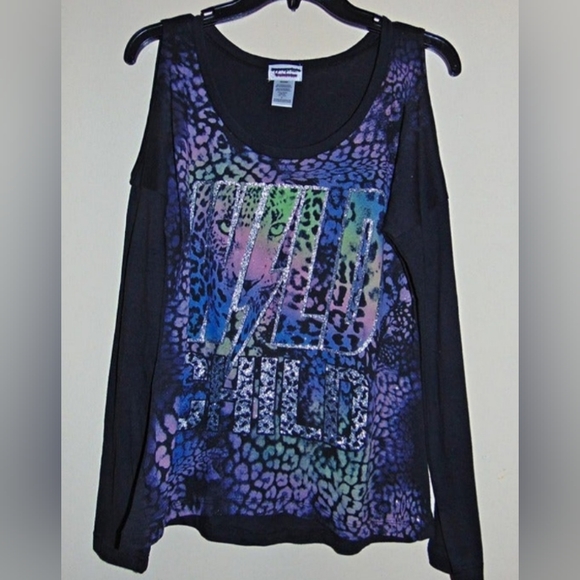 Wild child glittery cold shoulder black top size S - Picture 5 of 5